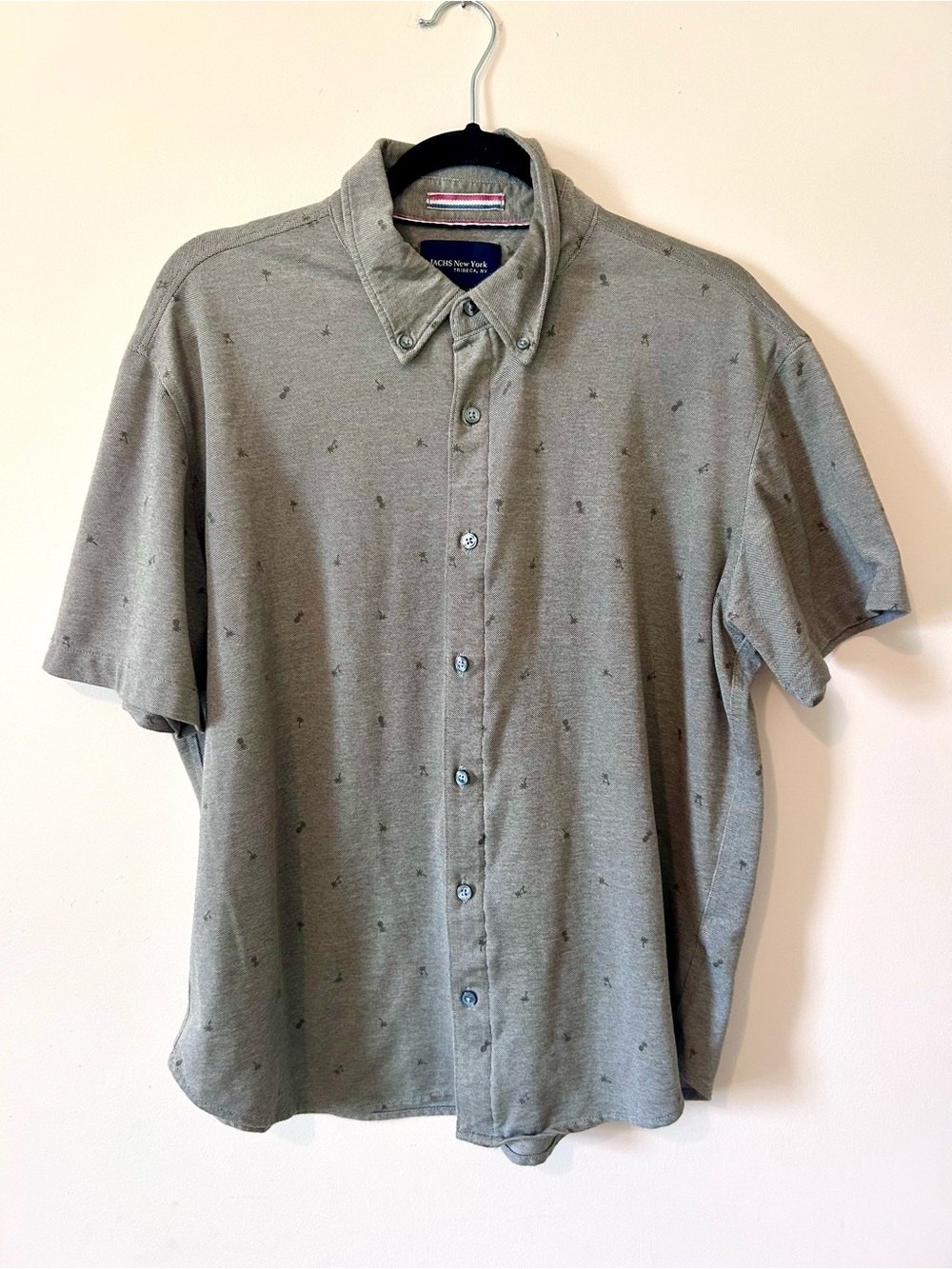Jachs New York Men's Short Sleeve Button Down Shirt Olive Green Palm Print M